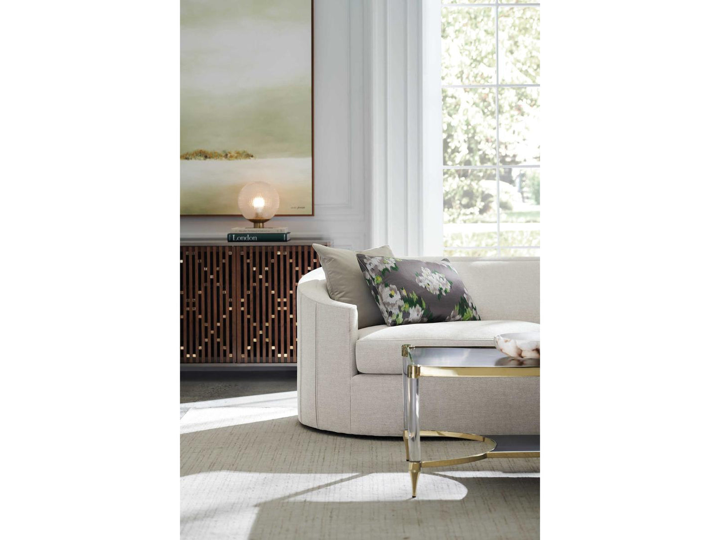 Diamond In The Rough 84-Inch Console Table in Brushed Antique Brass and Walnut