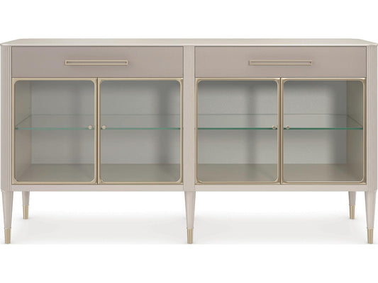 Love Interest Sideboard Console Cabinet in Matte Pearl and Whisper of Gold