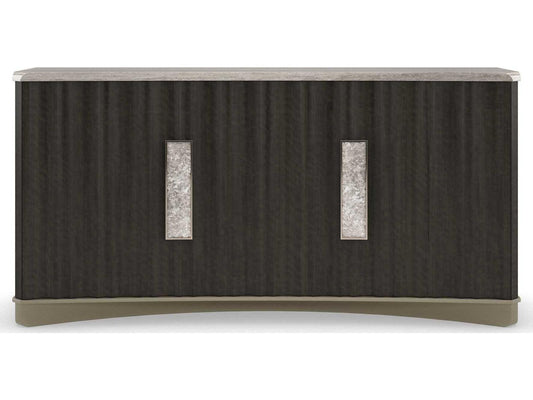 Crushing It Handcrafted Buffet with Silver Travertine Top in Charred Bark