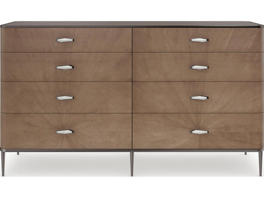 Prism 8-Drawer Double Dresser in Chocolate Tiger Maple and Bronze