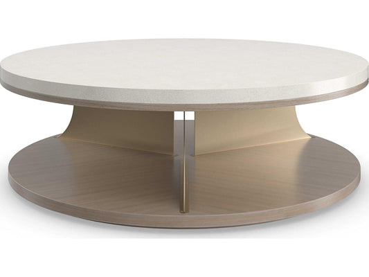 Braces Round Coffee Table in Ivory Craze Dry Martini and Brushed Gold