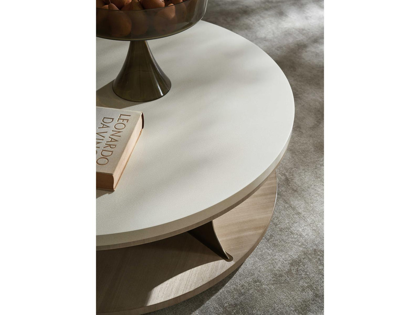 Braces Round Coffee Table in Ivory Craze Dry Martini and Brushed Gold