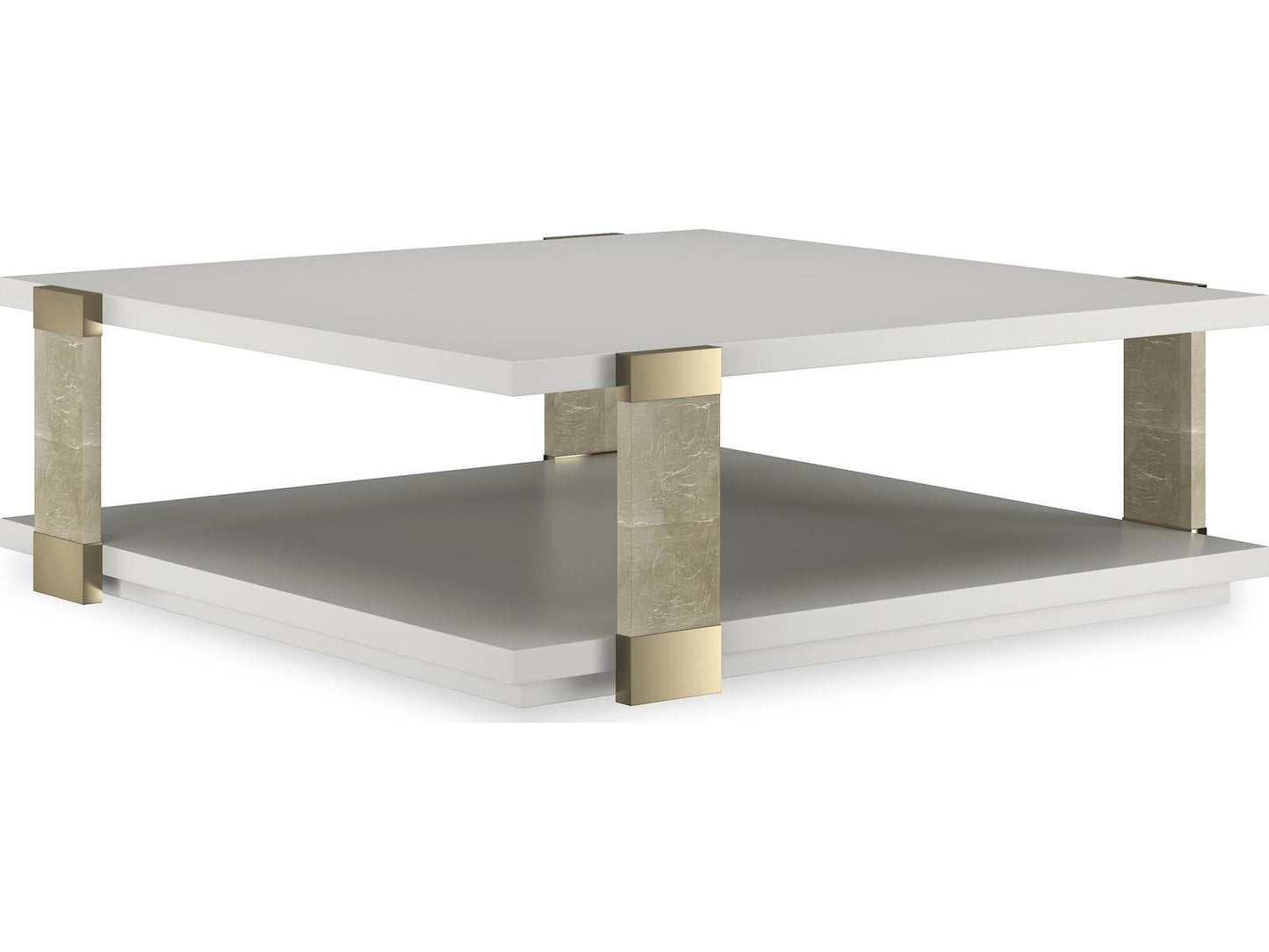 Classic I'll Take The Corner Square Coffee Table in Almond Milk and Whisper of Gold
