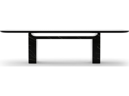 Overlap Rectangle 112-Inch Dining Table in Piano Black and Whisper of Gold