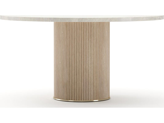 Rhythm 58-Inch Round Dining Table with Travertine Stone Top and Oak Base