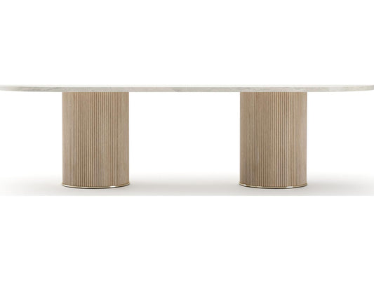 Rhythm 112-Inch Oval Creme Travertine Stone Top Dining Table