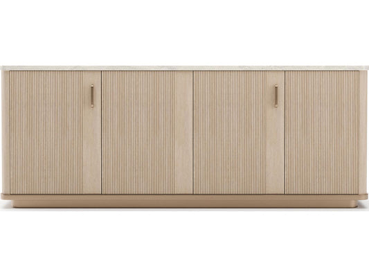 Rhythm 83-Inch Sideboard with Travertine Top and Reeded Oak Doors