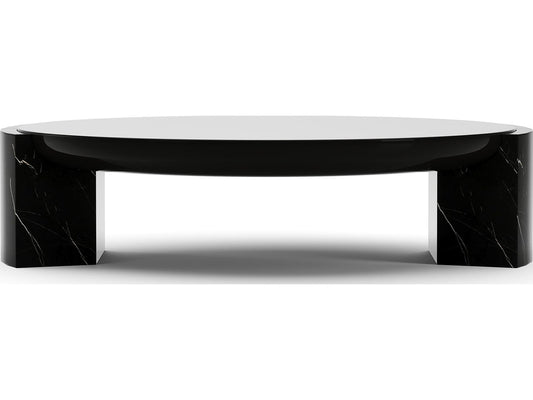 Overlap Round Cocktail Table Dark with Piano Black Top and Nero Marquina Stone