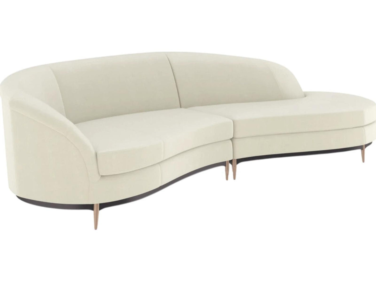 Three's Company 2-Piece Curved Velvet Sectional in Almost Black