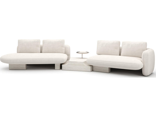 Overlap 3-Piece Left Bumper Sectional Sofa in Ecru Fabric with Whisper of Gold