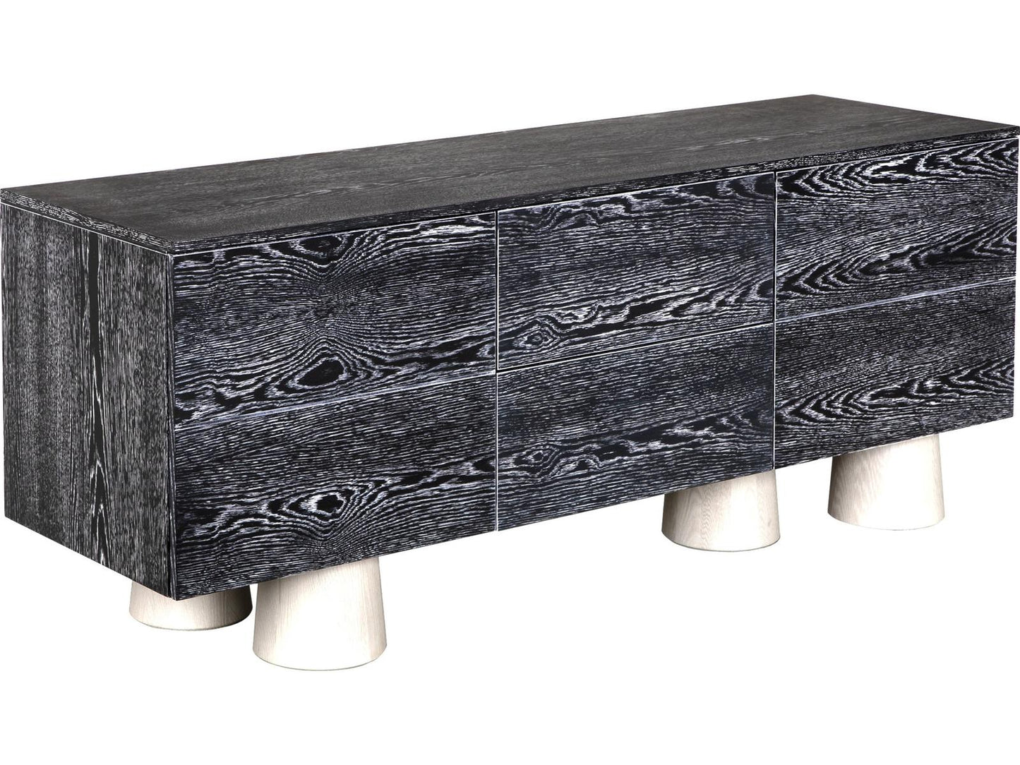 Jules Cabinet Cerused Black and Washed Oak with Reclaimed Wood