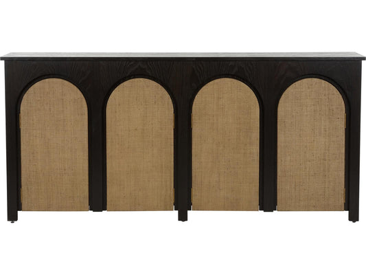 Wrightsbury Rectangle Console Table in Black Wood and Grasscloth