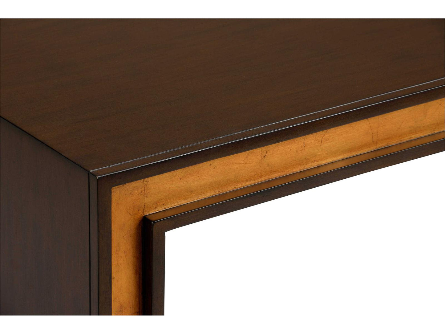 Jamie Merida Rectangular Wood Mahogany Antique Gold Leaf Baldwin Coffee Table
