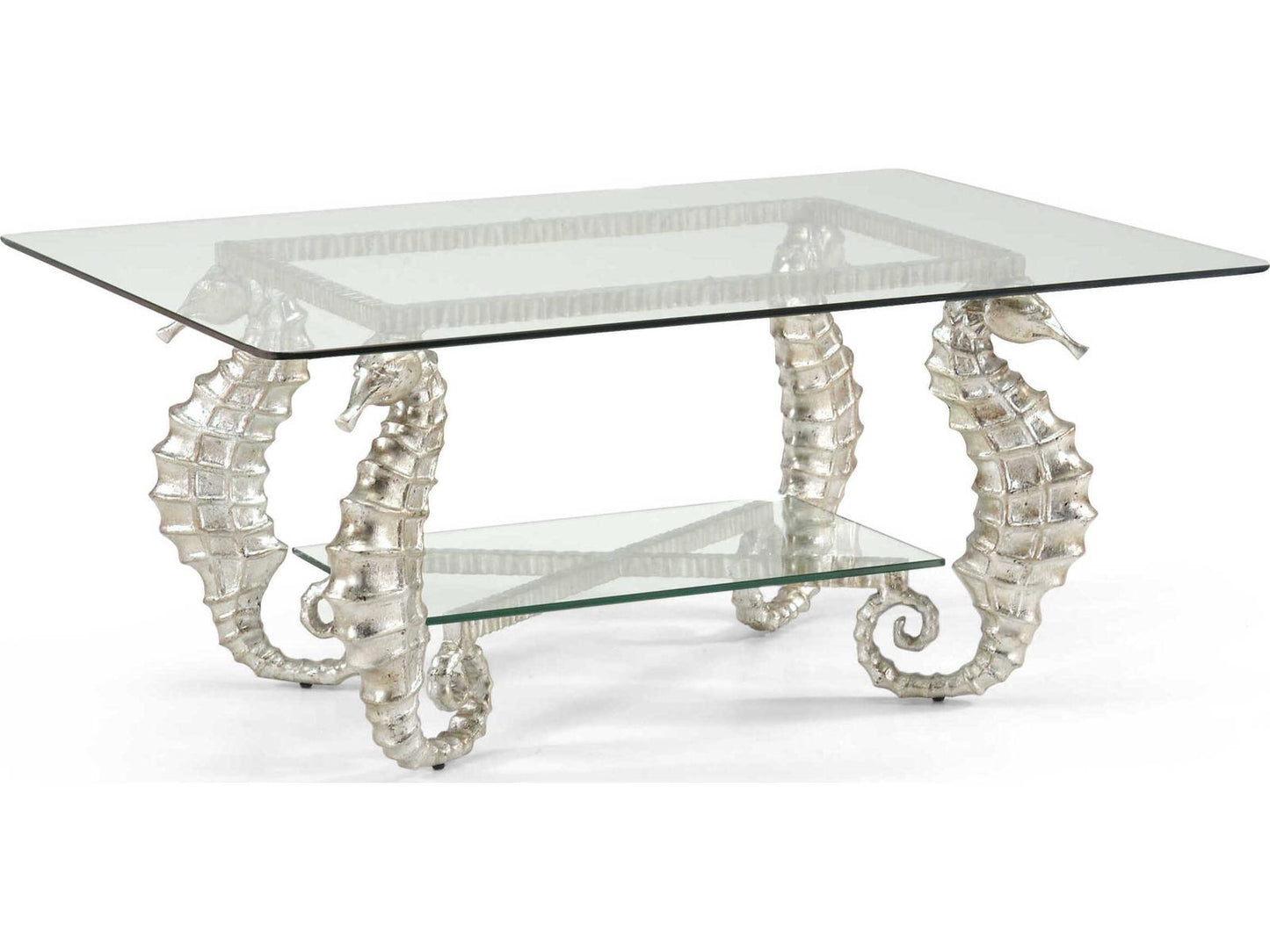 Seahorse Rectangular Coffee Table Silver Leaf Glass Top