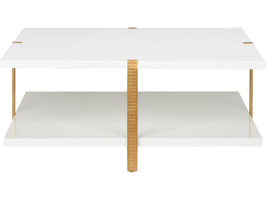 Elizabeth Wicker Ribbed Square Wood White antique Gold Leaf Cocktail Table