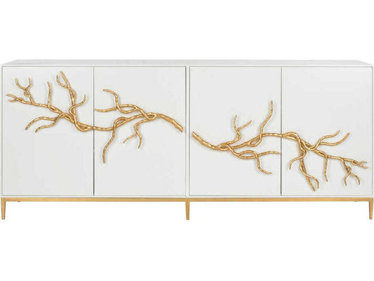 Shayla Copas White Wood Branch Sideboard Gold Accent