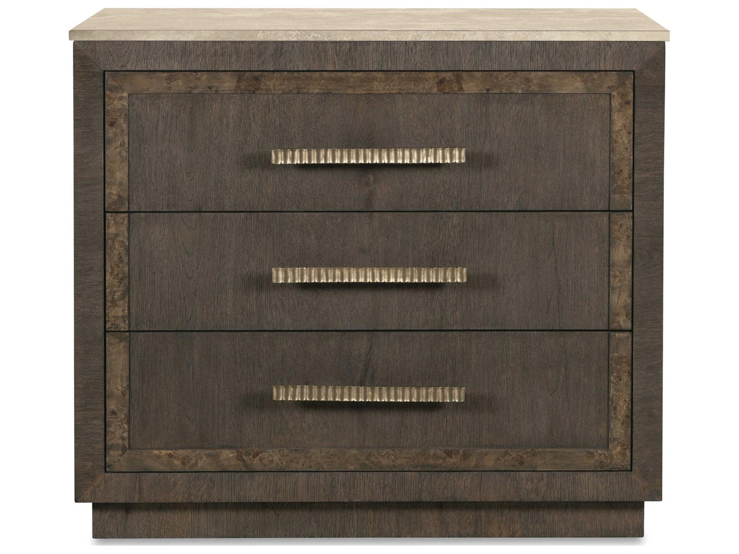 Monterey 3-Drawer Nightstand with Travertine Top in Hawthorne Dark Oak