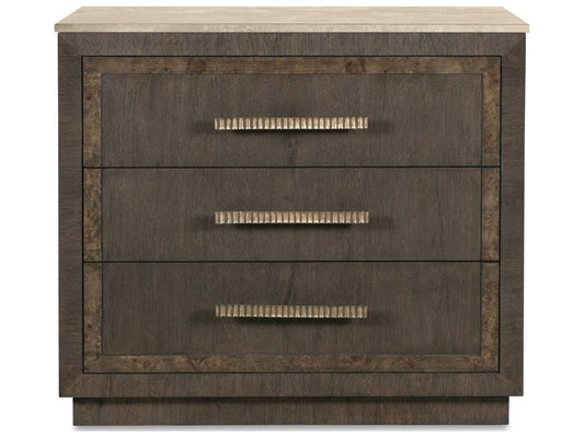 Monterey 3-Drawer Nightstand with Travertine Top in Hawthorne Dark Oak