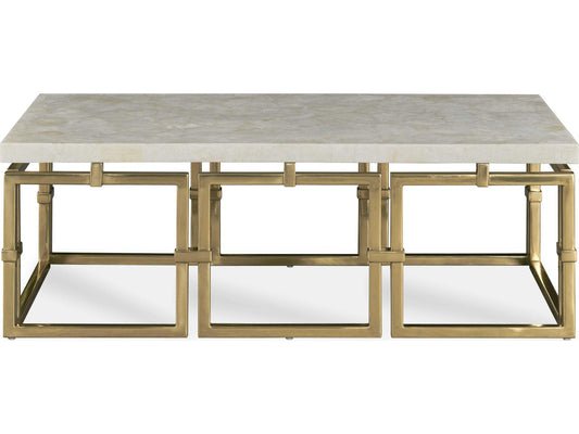 Grand Tour Rectangular Coffee Table in Crystal Stone and Antique Brass