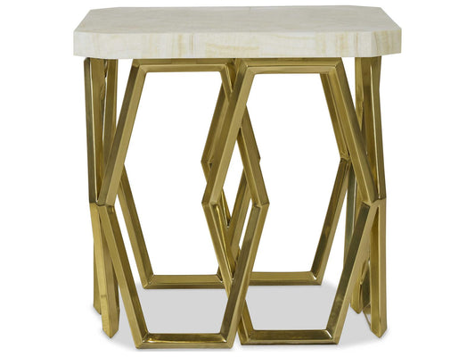 Grand Tour Devon Side Table with Inlaid Crystal Stone Top and Antique Brass Base