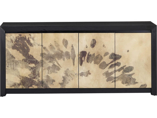 Currey and Company Karlson 80-Inch Credenza Natural Vellum Caviar Black Finish
