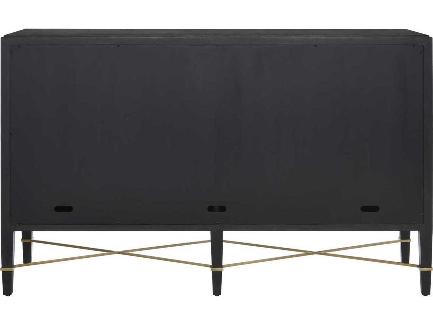 Currey and Company Verona Black Lacquered Linen Sideboard with Champagne Details