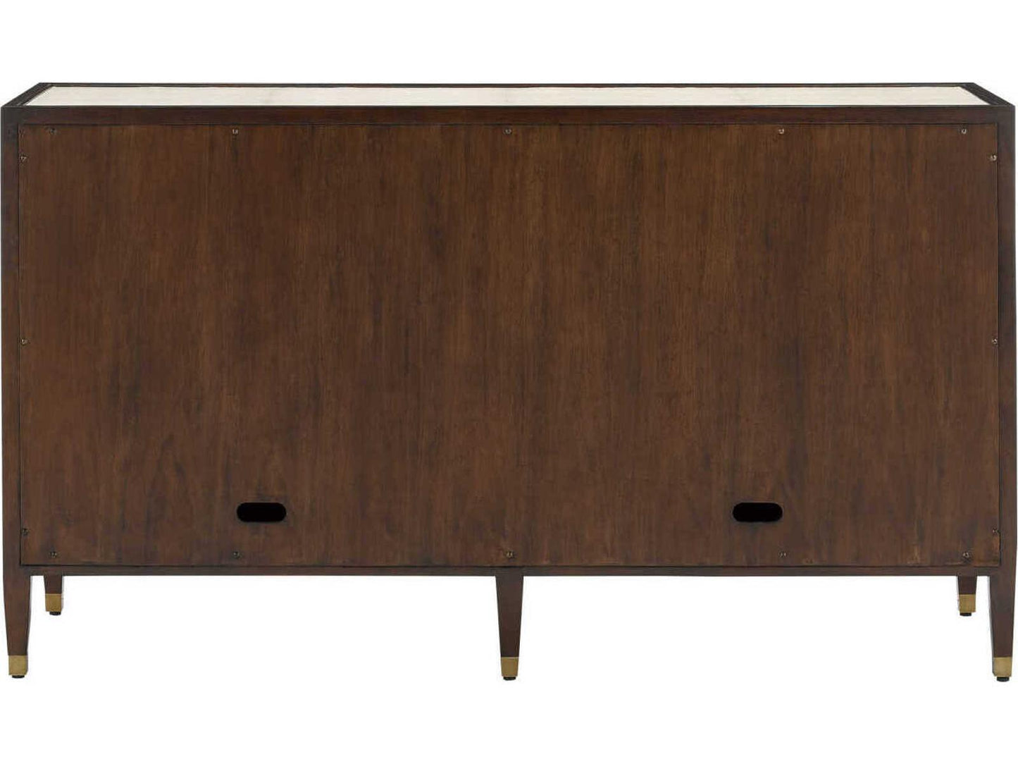 Currey and Company Evie Shagreen Credenza in Ivory and Dark Walnut with Brass Pulls