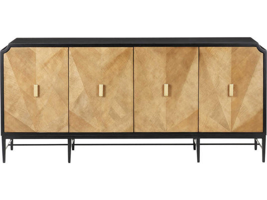 Currey and Company Kallista 4-Door Credenza in Taupe and Caviar Black with Polished Brass