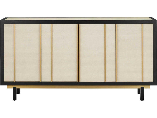 Currey and Company Deanna Credenza Black and Ivory Raffia with Brass Accents