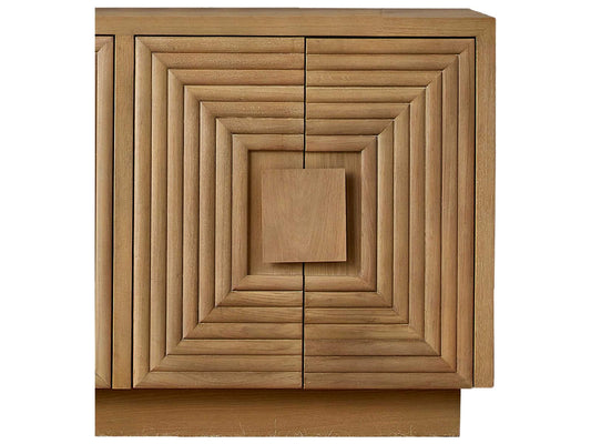 Currey and Company Morombe Washed Oak Credenza with Geometric Doors