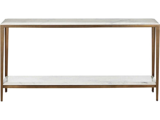 Currey and Company Oblique Marble Console Table in Natural and Antique Brass