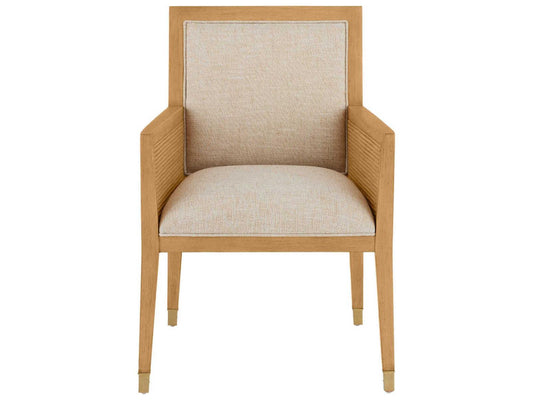 Currey and Company Santos Upholstered Accent Armchair Sea Sand Rattan and Brass
