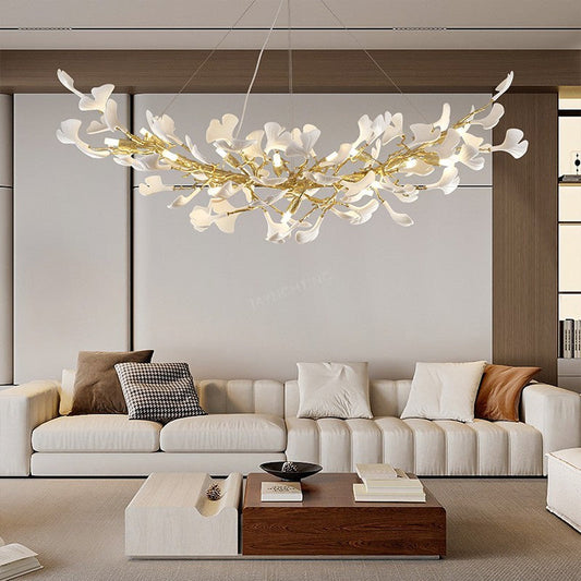 Ceramic Ginkgo Golden Chandelier 55"L