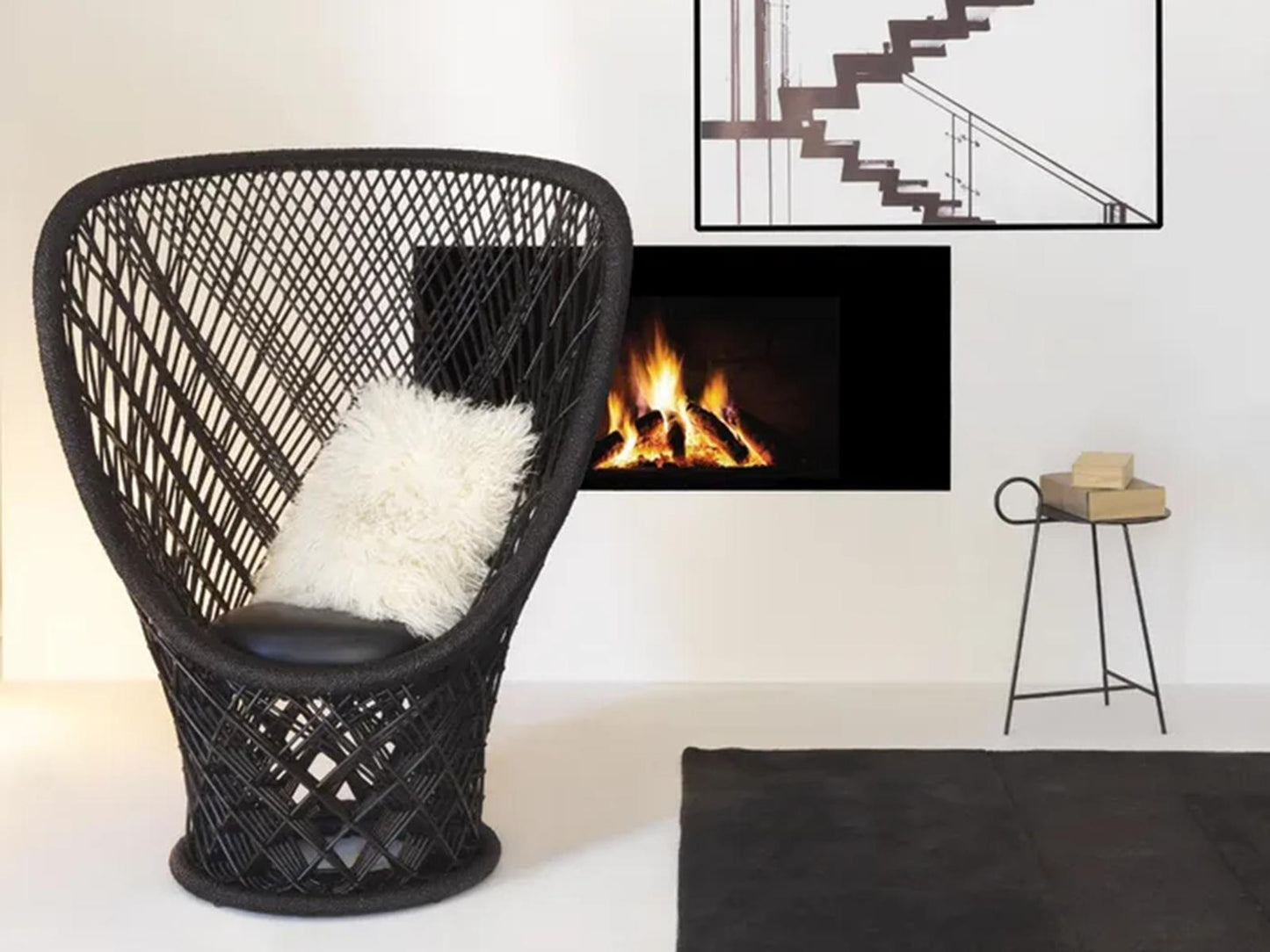 Pavo Real Accent Chair by Patricia Urquiola in Brown Cane and Black Leather