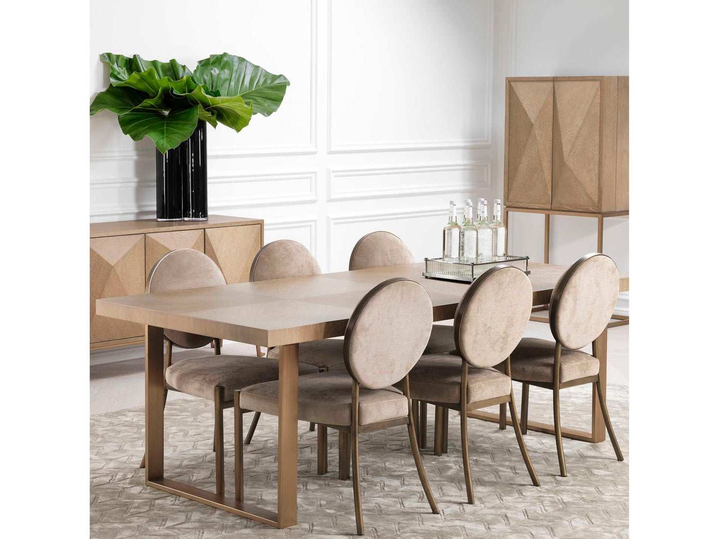 Remington 230 cm Rectangle Dining Table in Washed Oak Veneer and Brushed Brass