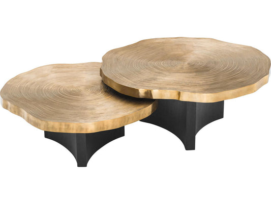 Thousand Oaks Round Coffee Table Set of 2 in Brass and Black