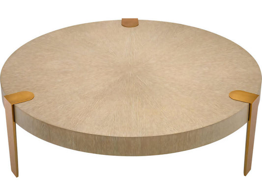 Oxnard Round Coffee Table in Washed Oak Veneer and Brushed Brass