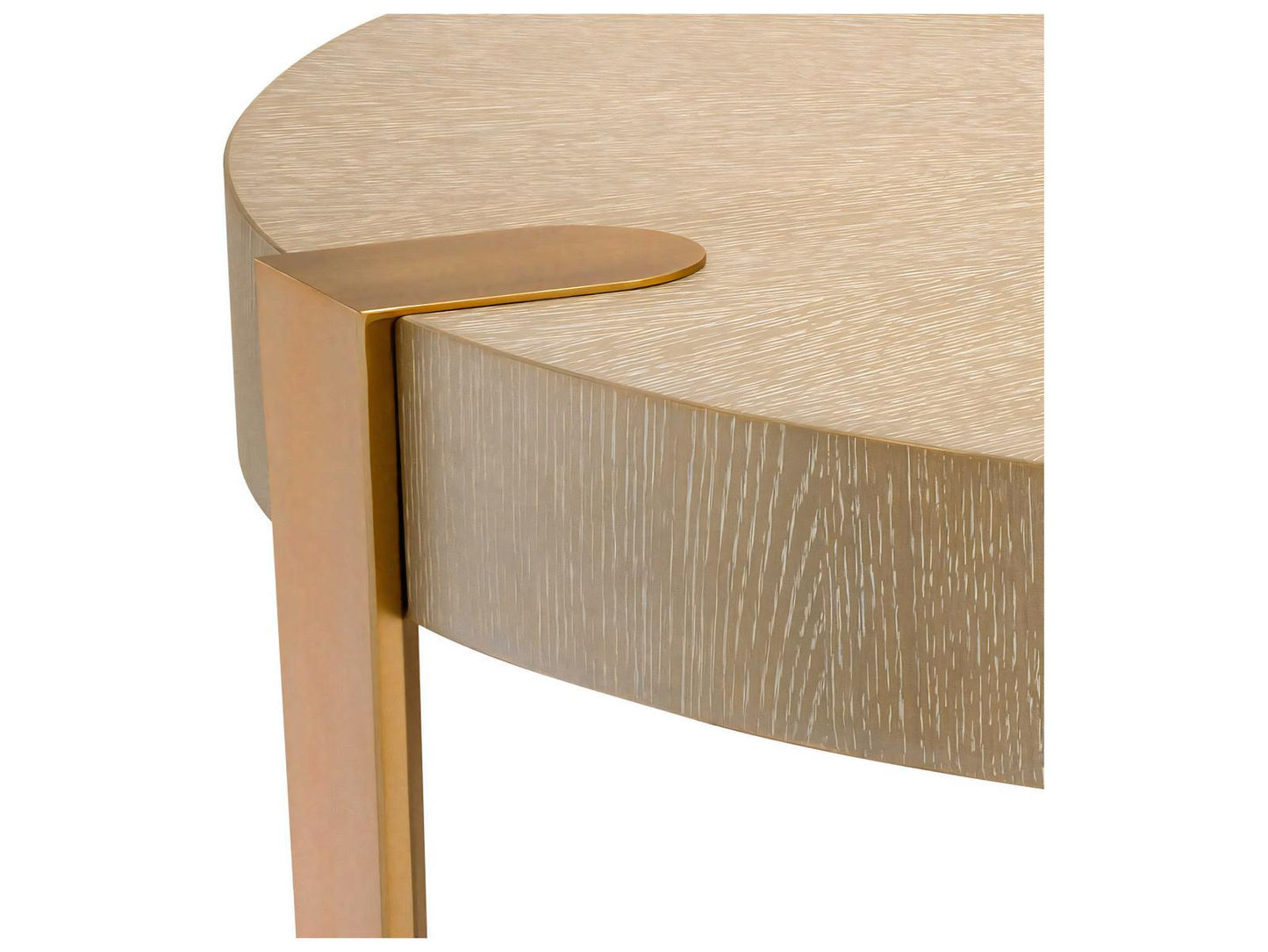Oxnard Round Coffee Table in Washed Oak Veneer and Brushed Brass