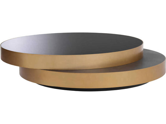 Griffith Modern Glam Coffee Table with Black Glass and Oak Veneer