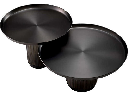 Zachary Round Nesting Coffee Table Set of 2 in Gunmetal and Frosted Glass