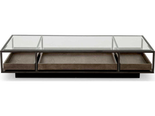 Roxton Rectangle Coffee Table in Bronze Finish with Clear Glass Top