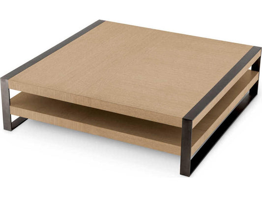 Guinness Square Coffee Table in Natural Oak Veneer and Bronze Finish