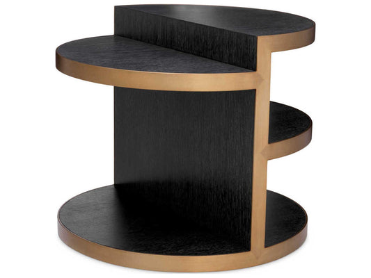 Nilo Round Side Table Charcoal Grey Oak Veneer with Brushed Brass