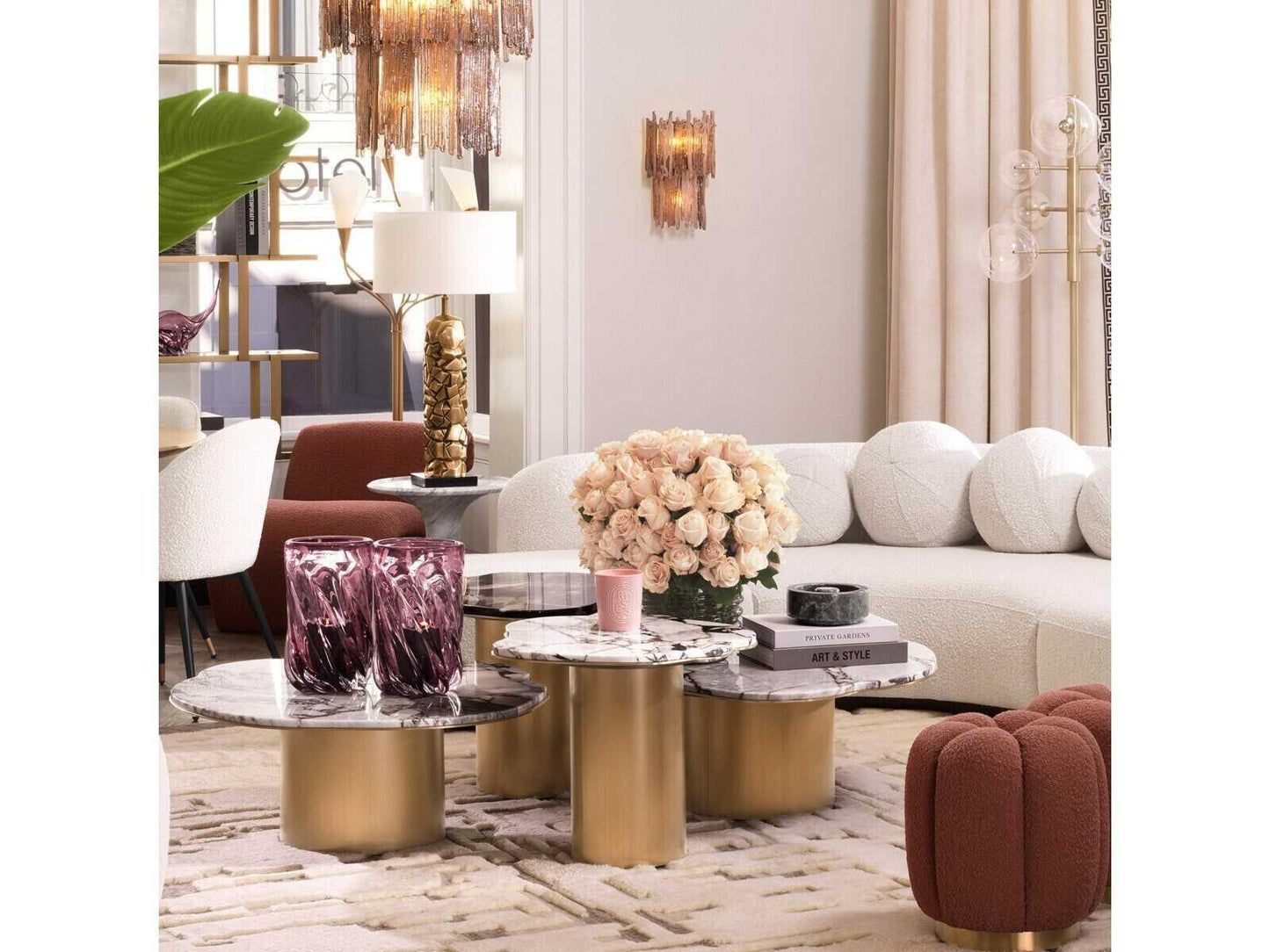 Shapiro Freeform Marble Side Table in Brushed Brass