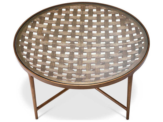 Sorrento Round Coffee Table in Antique Brass with Clear Glass Top