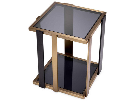 Clio Square Side Table in Brushed Brass and Smoked Glass