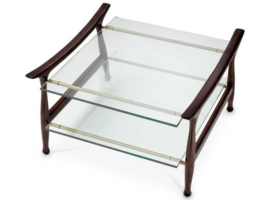 Manzo Coffee Table in Classic Brown Finish with Clear Glass