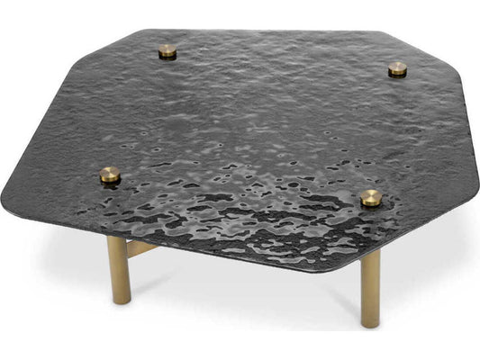 Cortes Square Coffee Table in Brushed Brass with Textured Smoke Glass
