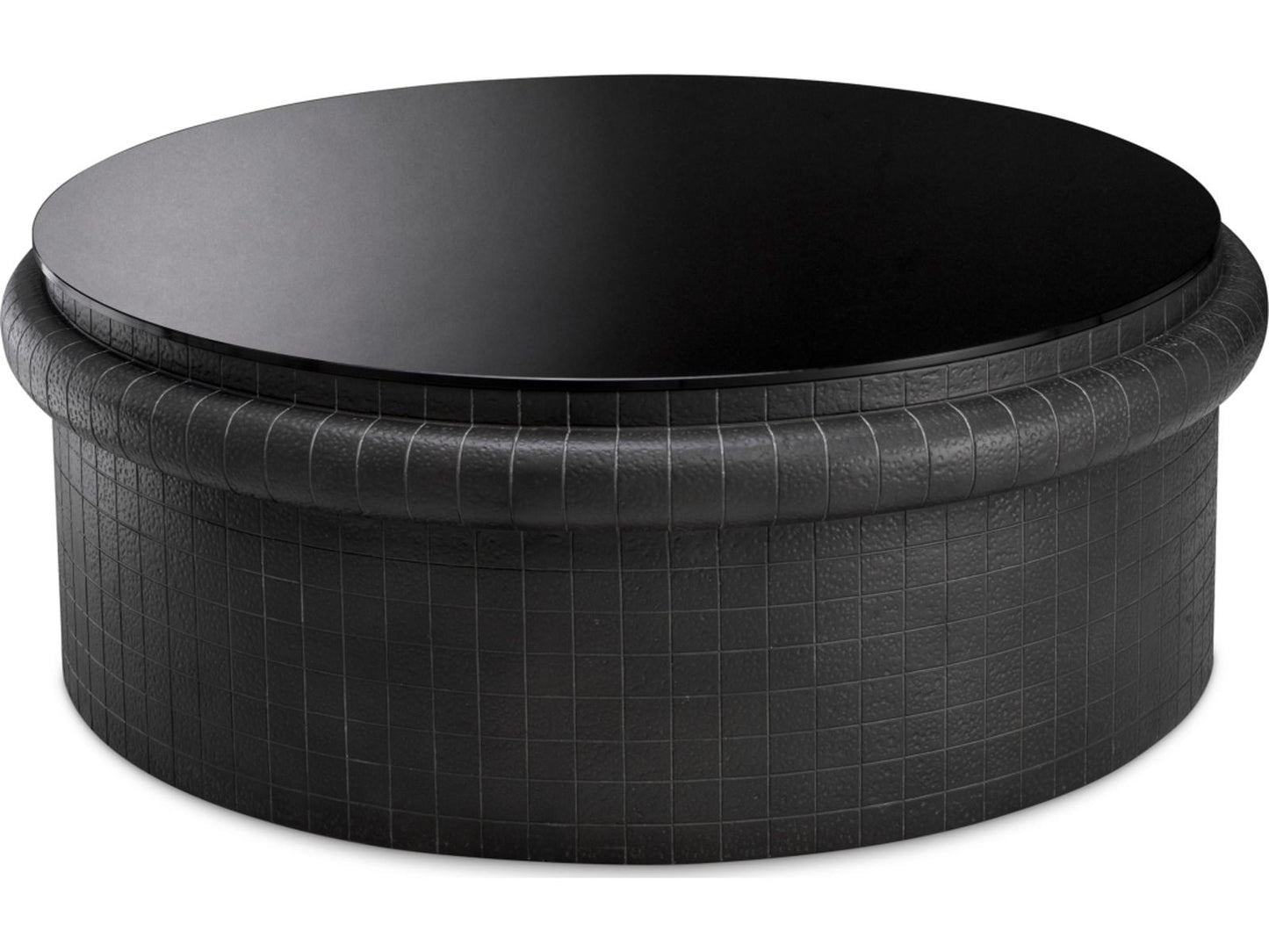 Tortugo Round Coffee Table Black Metal and Black Glass