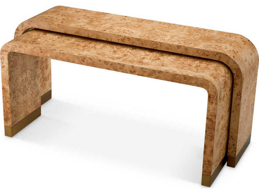 Quinton Light Brown Mappa Burl Veneer Set of 2 Console Table